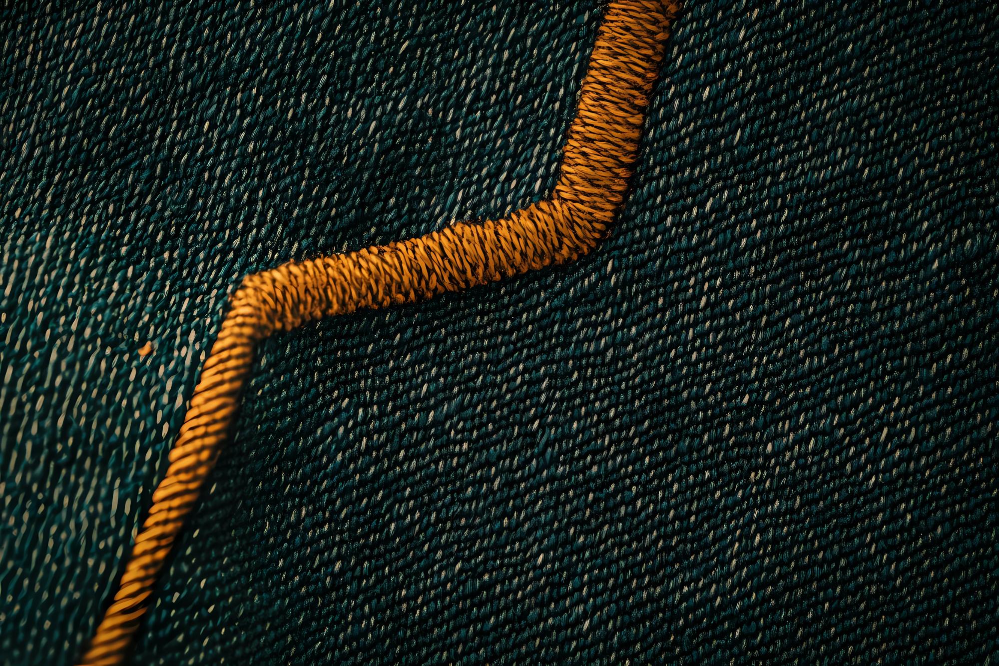 Detail: kontrastierende Stiche auf dunklem Stoff